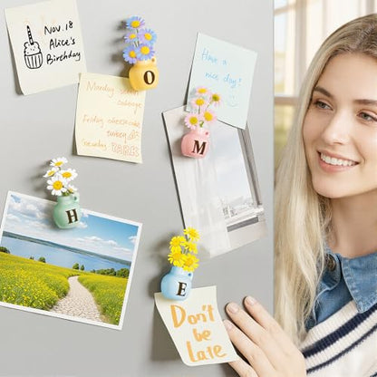 House Warming Gifts for New Home, Mini Ceramic Vase Fridge Magnet Set “Home”, Cute Home Décor for Kitchen, Locker, Small Gifts for New Homeowners, Renters, Roommates, Families or Friends