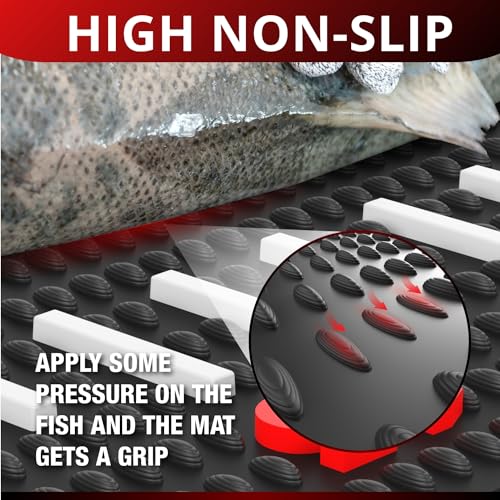 Nordmoose Fish Fillet Mat with Storage Bag and Fish Ruler Decal. Large 28""x14"" Nonslip Fish Cleaning Mat that Grips the Fish - Durable & Easy to Clean, Portable Fish Cutting Board, Black
