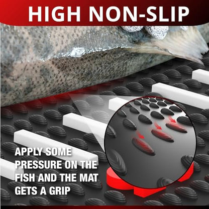 Nordmoose Fish Fillet Mat with Storage Bag and Fish Ruler Decal. Large 28""x14"" Nonslip Fish Cleaning Mat that Grips the Fish - Durable & Easy to Clean, Portable Fish Cutting Board, Black
