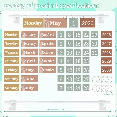 Boho Magnetic Flip Calendar for Classroom Whiteboard Adjustable Rod - color: 13-2