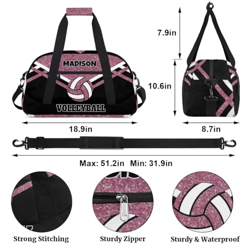 Custom Name Sports Volleyball Bag, Gym Bag Sports Travel Duffle Bag Tote Carry On Weekend Sports Travel Bag, Water Pink Glittering with Black - color: Pink Black