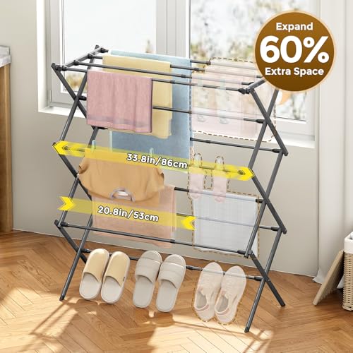 KINGBOARD Clothes Drying Rack, Collapsible Drying Rack Clothing with 11 Poles, 3-Tier Laundry Drying Rack, Small Clothes Drying Rack Foldable for Baby Clothes Sock Towel, 25lb Capacity, Grey - color: Gray