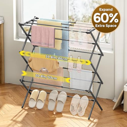 KINGBOARD Clothes Drying Rack, Collapsible Drying Rack Clothing with 11 Poles, 3-Tier Laundry Drying Rack, Small Clothes Drying Rack Foldable for Baby Clothes Sock Towel, 25lb Capacity, Grey - color: Gray