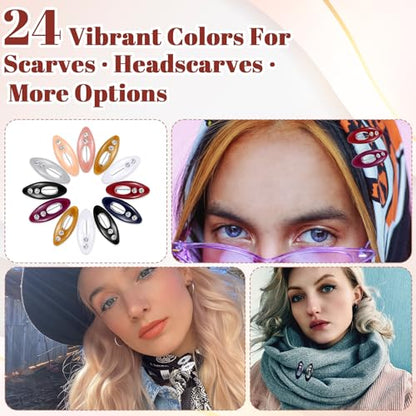24 Pcs Hijab Pins for Women Muslim, Colorful Plastic Hijab Pins for Scarves, Hijabs, Shawls, Non-Slip Clips