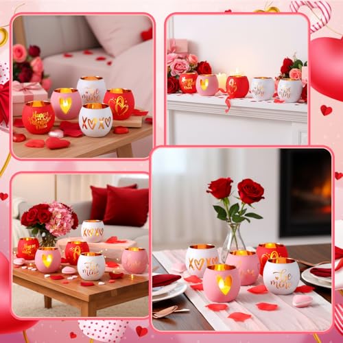 FoldTier 6 Pcs Valentines Candle Holders Love Glass Tealight Votive Candle Holder for Table Centerpiece Valentine's Day Wedding Party Decoration Home Tabletop Decor Gift - style: Valentines
