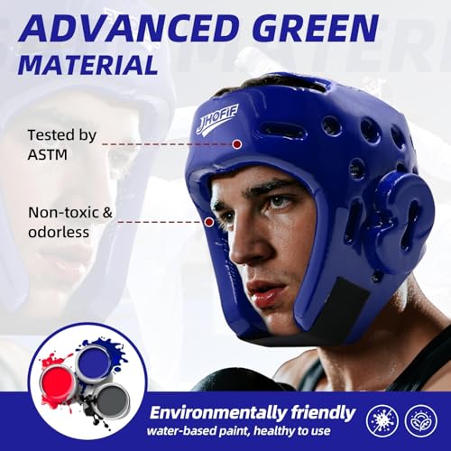 Youth & Adult Boxing Helmet, Martial Arts Sparring Headgear for Karate, Kickboxing, Taekwondo & MMA Training/Competition - Waterproof and Breathable, Adjustable Velcro Strap, 4 Colors