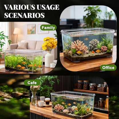 1.5 Gallon Plastic Fish Tank Large Bowl Shatterproof with Crystal Clear Clarity for Terrarium, Flower Vase Centerpiece Gift for Fish Lovers (Square) - size: 1.5 Gallon, style: Square