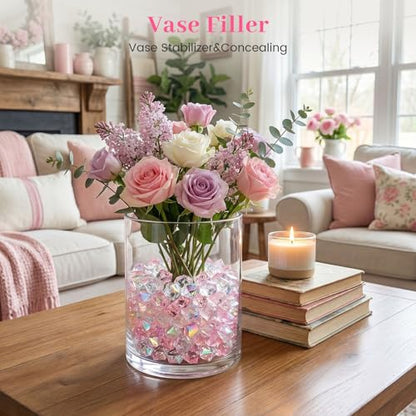 DOMESTAR 150 PCS Iridescent Fake Ice Rocks, Pink and Clear Acrylic Crystals | Plastic Gems for Vases Fillers, Table Scatter, Tables Centerpieces, Wedding Centerpieces, Fish Tank Craft Supplies - color: Dazzling Pink
