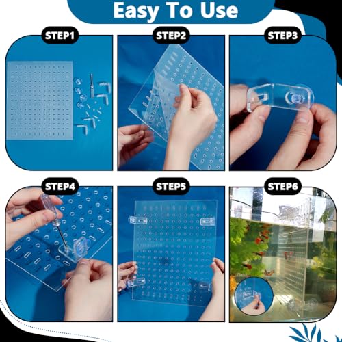 PH PandaHall Acrylic Fish Tank Divider Kit Clear Aquarium Divider Fish Tank Separator Set with Suction Cups Isolation Grid Board Flapper Dividing Net for Separating Fishes Accessories 11.8x9.8 inch