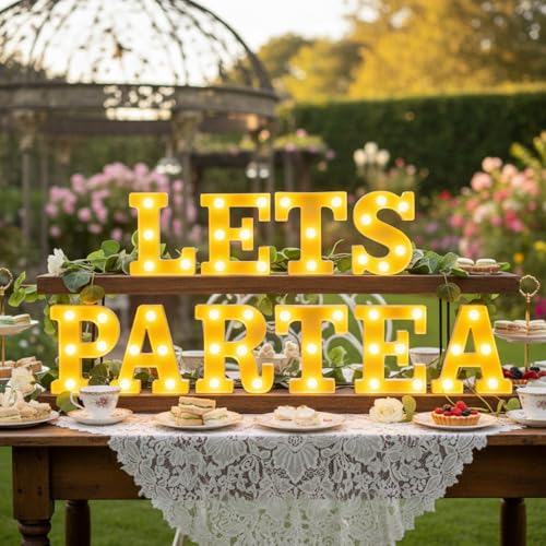 Honoson 10 Pcs Tea Party Birthday Decorations Lets Par Tea Lights up Sign - color: Yellow, style: Lets Partea