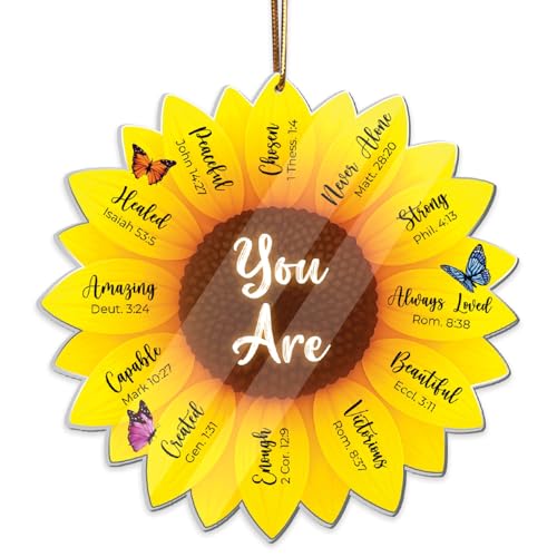 You are Sunflower Scripture Ornament, Christian Gifts for Women, God Says You are Christian Christmas Ornament 2026, Religious Christmas Ornaments, Sunflower Gifts for Women - color: You Are
