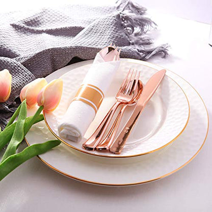 Supernal 30 Pack Pre Rolled Rose Gold Plastic Silverware with Linen Feel Napkin, Heavy Duty Disposable Wrapped Cutlery Set for Bridal Showers, Weddings, Birthdays & 2026 Graduations - color: Rose Gold, size: 30 Pack