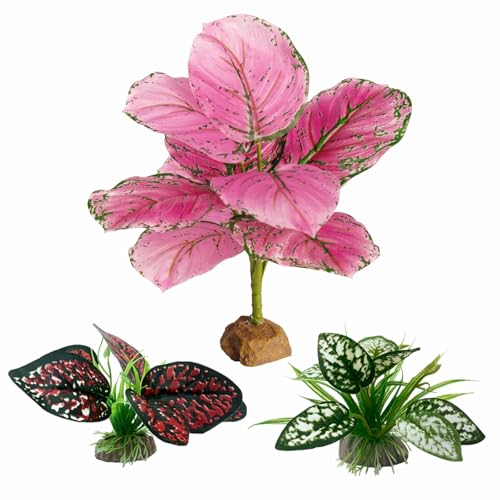 Moonorange Reptile Artificial Plants, Terrarium Plants Decorations Supplies, Aquarium Fish Tank Plants, Amphibian Habitat Hideout Tank Accessories(L Set-3pcs/F) - color: L Set-f
