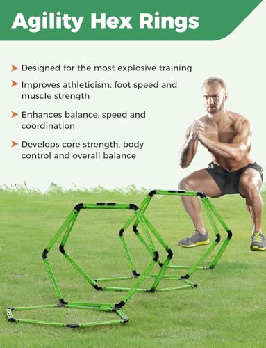 GHB Hex Agility Rings Speed Rings with Carrying Bag 6 Set Portable Hexagon Rings, Agility Ladder for Agility Footwork Training - color: Green