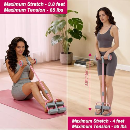 Resistance Bands with Handles, 6 Tube Pedal Resistance Band for Exercise, Dual Pedal Adjustable Resistance, Ab Roller Handle Full Body Home Workout Equipment for Abs, Legs, Arms, Women - color: PINK