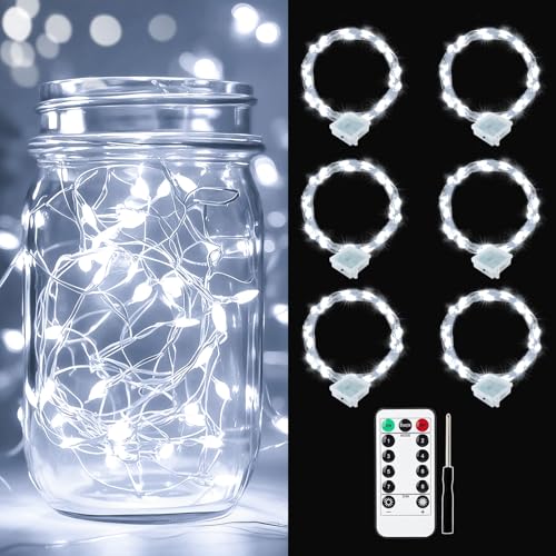 pozzolanas 6 Pack White Battery Operated String Lights with Remote - 7ft Waterproof Fairy Lights with 20 LEDs for Home, Mason Jar, Party, Wedding, Halloween, Christmas Decorations - color: White, size: 6 Pack