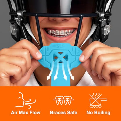 SLEEFS X Sky Blue Football Mouth Guard - Lip/Mouthguard with Helmet Strap - Lip/Teeth Protector Mouthpiece - Moldable - for Youth/Adults, Men & Women Mouth Guard, Maximum Air Flow, All Sports - color: Sky Blue