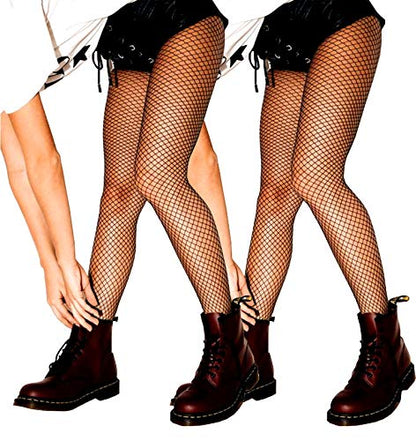 SUREPOCH Women 2 Pairs Fishnet Stockings Black Mesh Pantyhose High Waist Rhinestone Tights