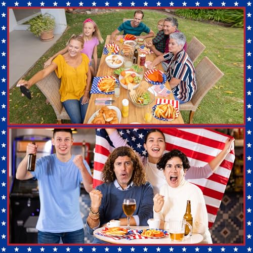 Funnymoom 96 Pcs 4th of July Tableware Set for 48 Guests Include 48 Pcs 7 Inch Dessert Plates and 48 Napkins Patriotic American Star Flag Dinnerware for 250th Anniversary Independence Day Party - style: Americana