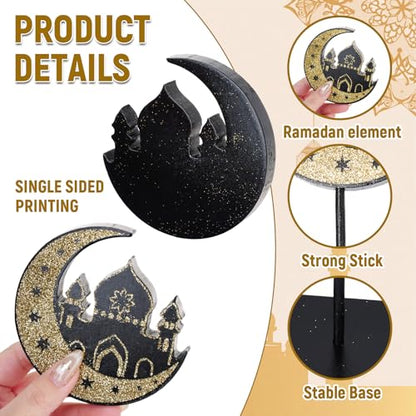 cnomg Eid Mubarak Decorations Wooden Table Centerpiece Ramadan Wooden Tabletop Signs for Tiered Tray Mantel Party Decor