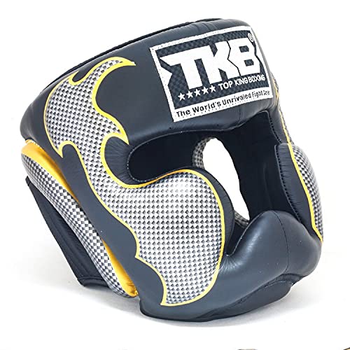 TOP KING Boxing Muay Thai Headgear Head Guard Protection - color: Empower Black, size: Small