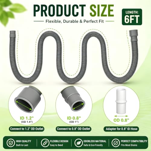 TTFLEX 6 FT Washing Machine Drain Hose Extension, Washer Drain Hose Kit | End 1: 0.8" ID, End 2: 1.2" ID, with Hose Holder, for Washing Machine Outlet Box, Flexible & Kink-Resistant, All-In-One Kit - color: End 1: 1.2"ID;End 2: 0.8"ID, size: 6 FT