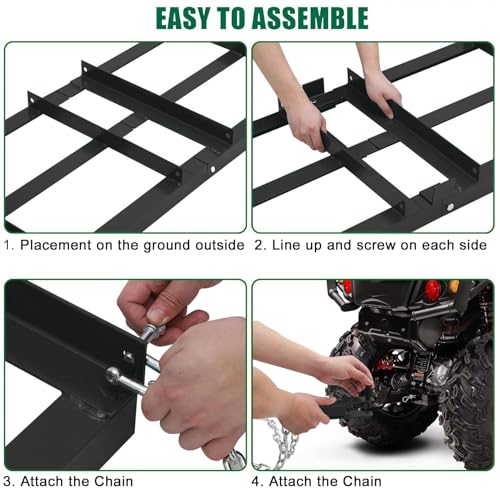 Garvee Drag Harrow 4 Ft Heavy Duty Tow Behind Drag Harrow with Adjustable Bars and 72 Inch Chain Driveway Grader Landscape Rake for ATV, UTV, Tractor - size: 4 FT