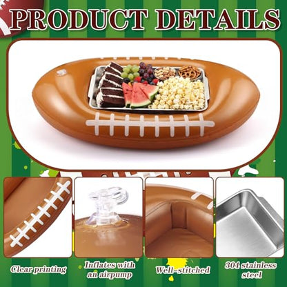4 Pack Inflatable Football Cooler with Stainless Steel Tray, Chilled Serving Food Platter & Ice Buffet Bar for Party, Shrimp Cocktail Serving Dish, Summer BBQ Picnic Supplies (Football) - style: Rugby