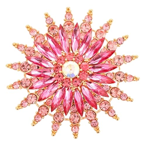 Rhinestone Sunflower Brooch Pin Red Pink Flower Brooch Stylish Crystal Brooch Elegant Clothing Hat Bag Accessories Jewerly for Women - color: Pink1