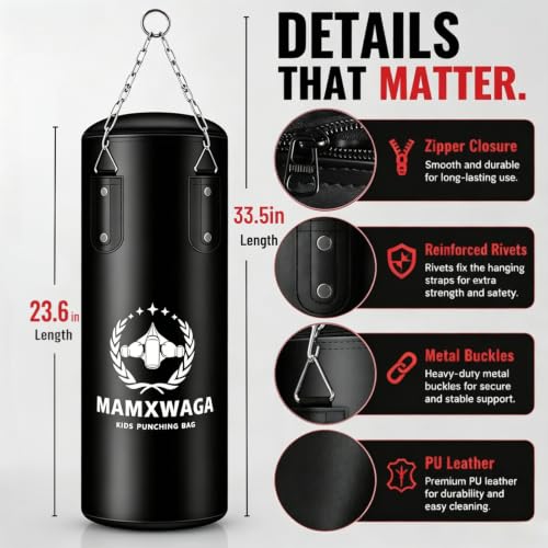 Kids Punching Bag Set Unfilled, Hanging Boxing Bag Kickboxing Bag with Boxing Gloves, Kids Boxing Set for 3-12 Years, for Youth Karate Muay Thai Kick Taekwondo Training