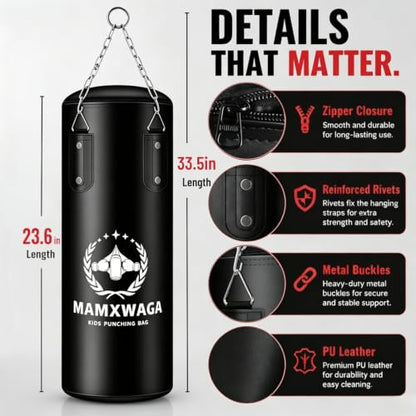 Kids Punching Bag Set Unfilled, Hanging Boxing Bag Kickboxing Bag with Boxing Gloves, Kids Boxing Set for 3-12 Years, for Youth Karate Muay Thai Kick Taekwondo Training