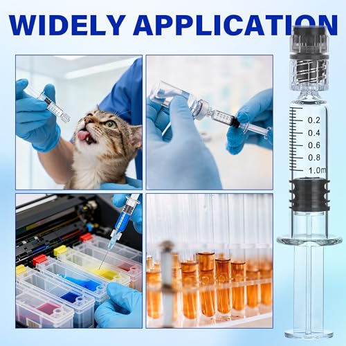 10 Pack 1ml Luer Lock Glass Syringe, Borosilicate Syringes for Liquids, Glue, Oils, Ink, Lab and Crafts Tools without Needle