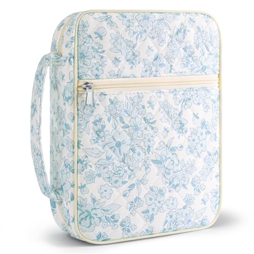 WOBAGMEN Bible Cover Case for Women,Large Bible Tote Bags Organizer Quilted Carrying Case for Girls,Bible Study Supplies Accessories Christian Gifts for Women (Cute Blue Floral, M) - color: Cute Blue Floral, size: M