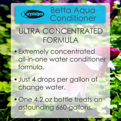 Crystalpro Betta Water Conditioner (Treats 660 Gallons) - Instantly Neutralizes Chlorine & Ammonia, Tap Water Treatment (4.2 Fl Oz / 125ml)
