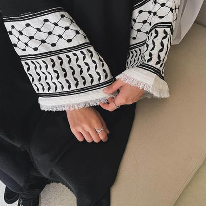 Muslim Abayas for Women Long Sleeve Embroidered Open Front Cardigan Turkey Dubai Maxi Kaftan Dress Ramadan Kimono with Belt - color: Black, size: Small