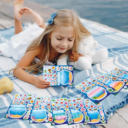 Ocean Stickers for Kids, Sea Animal Aquarium Scene Under The Sea Fish Tank | 24 Sheets Make Your Own Sea Fish Tank Stickers, Classroom Activities Ocean Sea Party Favors,Summer Gift - style: Under The Sea Fish Tank