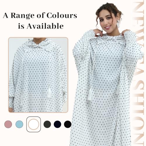 Polka Dot Abaya| Hooded Abaya for Muslim Women| 1pc Hoody Dress| Maxi Dress - color: White, size: Size 1