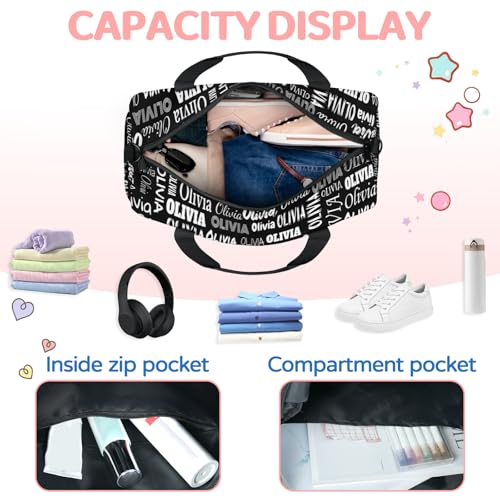 Custom Gym Dance Bag Full Names, Personalized Black Sports Bag | for Teens Waterproof Weekender Carry Practice Travel Tote - color: Black