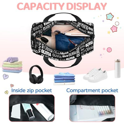 Custom Gym Dance Bag Full Names, Personalized Black Sports Bag | for Teens Waterproof Weekender Carry Practice Travel Tote - color: Black
