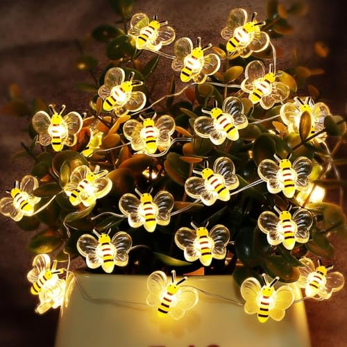 Bee Decor String Lights with Twinkling 10Ft 30Leds Battery Operated Spring Bee Bumble Cottage Core Decor Honey Gifts for DIY, Home, Classroom, Birthday, Party, Wedding, Christmas Tree - color: Bee