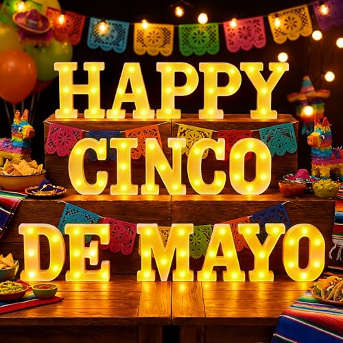Honoson 16 Pcs Happy Cinco De Mayo Light Mexican Fiesta Party Decorations - color: Yellow, style: Happy Cinco De Mayo