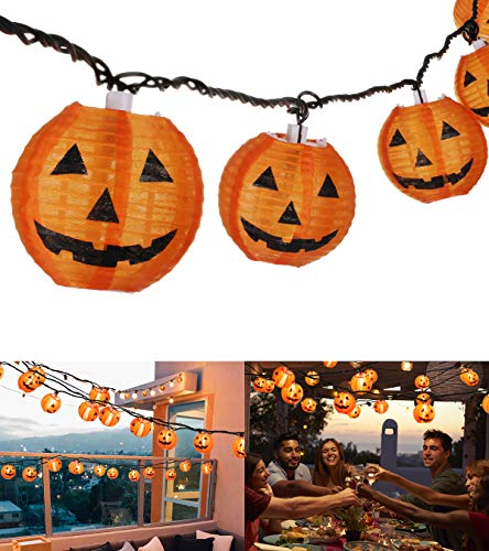 TIGOMOOV Halloween Pumpkin String Lights, Jack O Lantern Lights Plug in, 10 Orange Pumpkin Lanterns 9.83FT Connectable, Indoor Outdoor Fall Halloween Decorations for Porch Mantel Yard - color: Halloween Orange