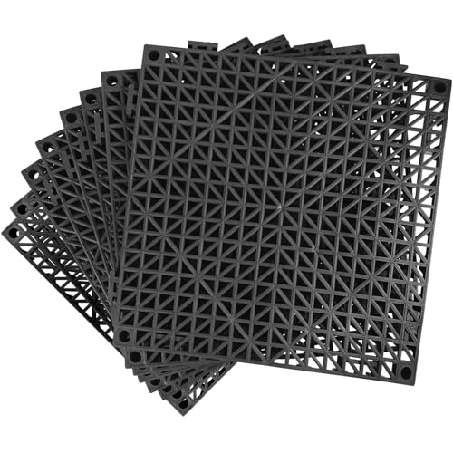 Modular Interlocking Cushion 8 Pack 11.8" x 11.8" Rubber Floor Tiles Non-Slip Splicing Drainage Mats for Deck, Black - size: 8 PCS