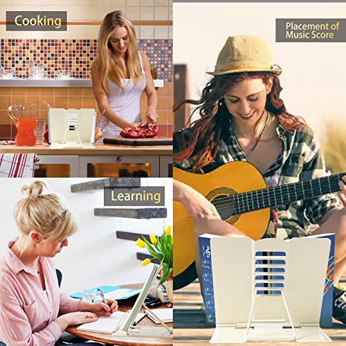 Metal Book Stand Adjustable Book Holder for Reading | Portable & Sturdy For Textbooks Cookbooks Sheet Music Papers Study - color: Full Beige