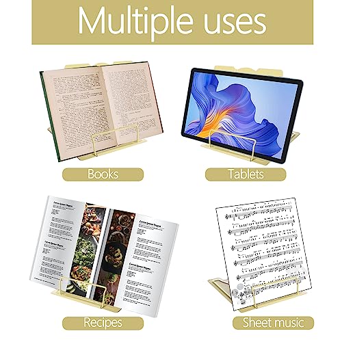 Metal Book Stand Adjustable Book Holder for Reading | Portable & Sturdy For Textbooks Cookbooks Sheet Music Papers Study - color: Full Yellow