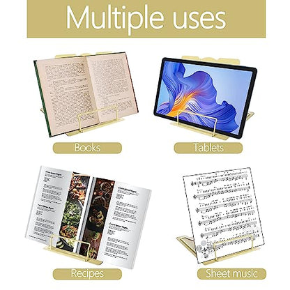 Metal Book Stand Adjustable Book Holder for Reading | Portable & Sturdy For Textbooks Cookbooks Sheet Music Papers Study - color: Full Yellow