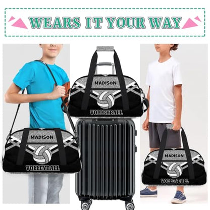 Custom Name Sports Volleyball Duffel Bag, Silver Black Glitters Personalized Sport Gym Duffel Cheerleading Bag Travel Weekender Tote Carry-On Bag - color: Silver Black