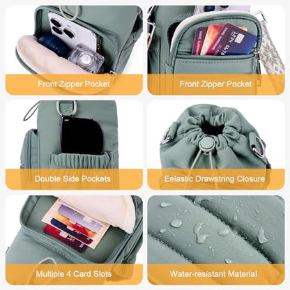 Water Bottle Bag 40 oz Crossbody Holder for Walking Hiking Insulated Carrier Purse with Adjustable Strap - color: Green