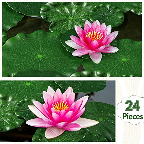 24 Pieces 4 Sizes Artificial Floating Foam Lotus Leaves Water Lily Pads Ornaments Artificial Foliage Pond Decor for Patio Fish Pond Pool Aquarium Home Garden Wedding Party Decoration