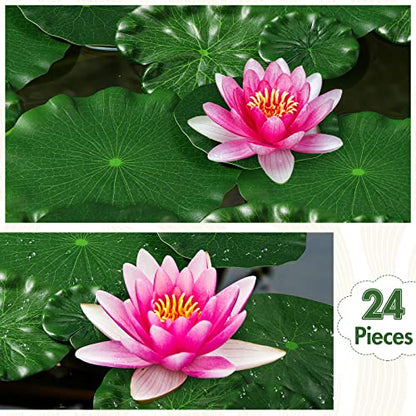 24 Pieces 4 Sizes Artificial Floating Foam Lotus Leaves Water Lily Pads Ornaments Artificial Foliage Pond Decor for Patio Fish Pond Pool Aquarium Home Garden Wedding Party Decoration